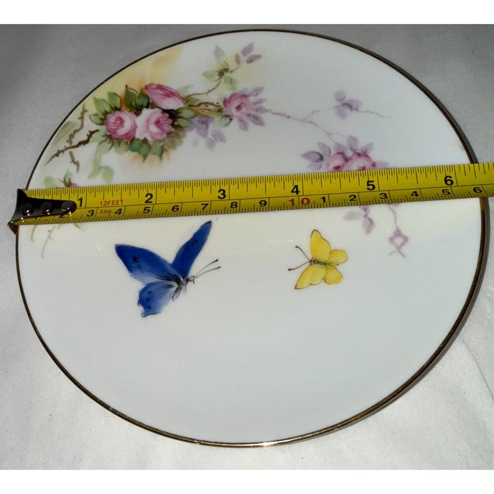 Vintage Nippon Hand Painted Butterfly & Floral Plate 6 3/8" Gold‎ Trim Japan - Picture 2 of 4